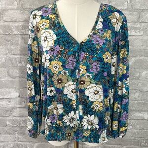 Eclair Floral Button Down Smocked Top